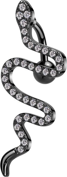Star Piercing Banane schwarz mit Kugel Schlange Kristalle silber (Messing, Chirurgenstahl 316L)