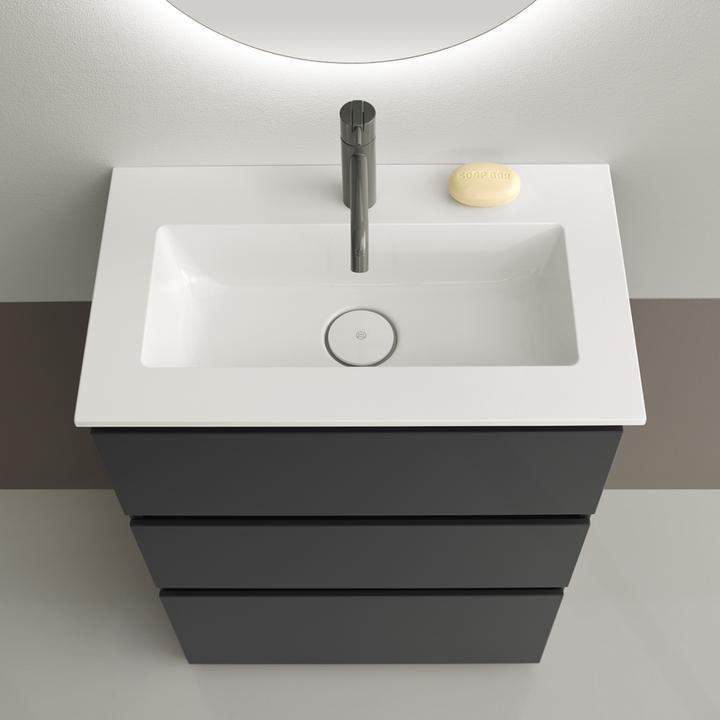 Image du produit burgbad Lin20 lavabo en fonte minérale couleur blanc brillant avec meuble sous-lavabo 3 tiroirs, 62