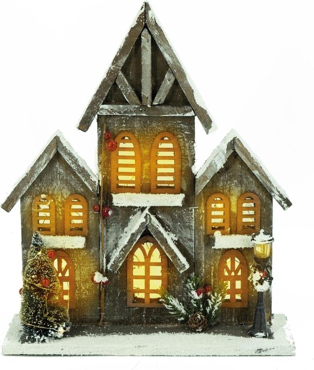 Actual product image Noor Wooden church with LED lighting