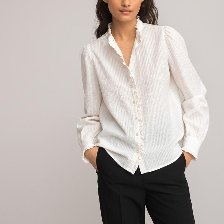 Image du produit La Redoute Collections Blouse à manches longues avec col à volants (42)