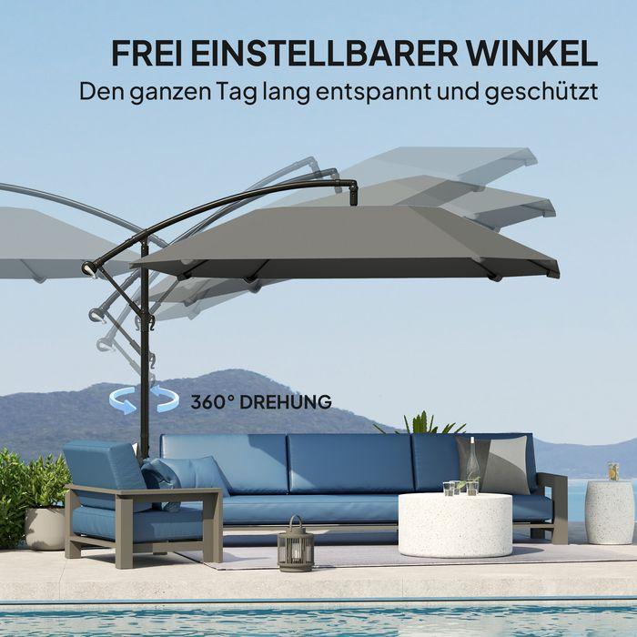 Image du produit Swisshandel24 Ampelschirm Alu Ø 260 cm, Kurbelschirm mit Ständer, neigbar kippbar Dunkelgrau (2.60 m)