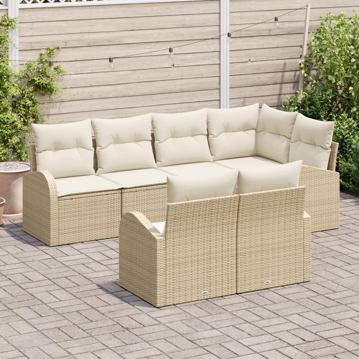 Actual product image VidaXL 7-piece garden sofa set with cushions Beige poly rattan