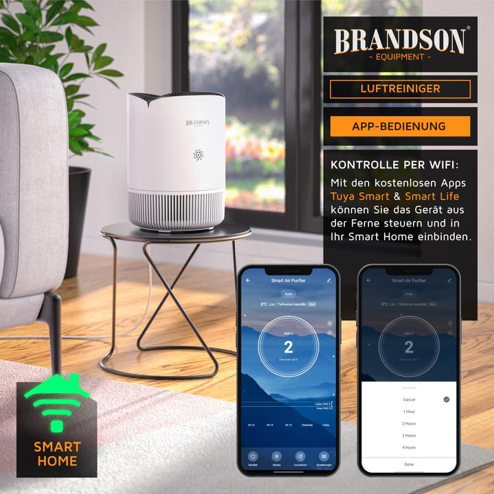 Produktbild Brandson Luftreiniger, 4 Stufen: Vorfilter, HEPA13, Toxinfilter, Aktivkohle, App-Funktion, leise, für 45m² (45 m²)