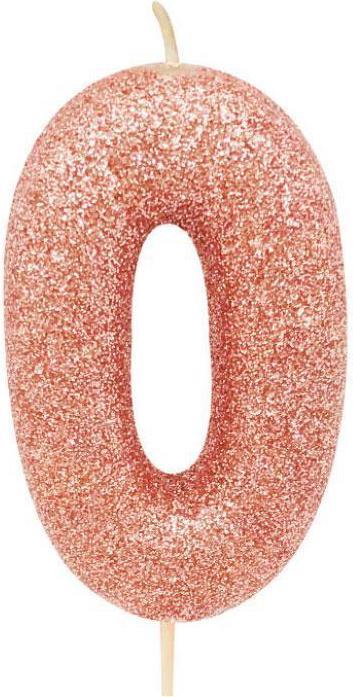 Immagine prodotto Creative Party Candela oro rosa numero 0 con glitter (1 x)