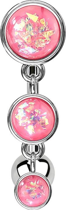 Image du produit Star Piercing Banane argent avec pendentif trois boucliers opale pailletée rose (Acier chirurgical 316L, Laiton)