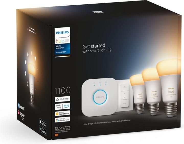 Produktbild Philips Hue White Ambiance Starter Set (E27, 11 W, 1100 lm, 3 x, F)