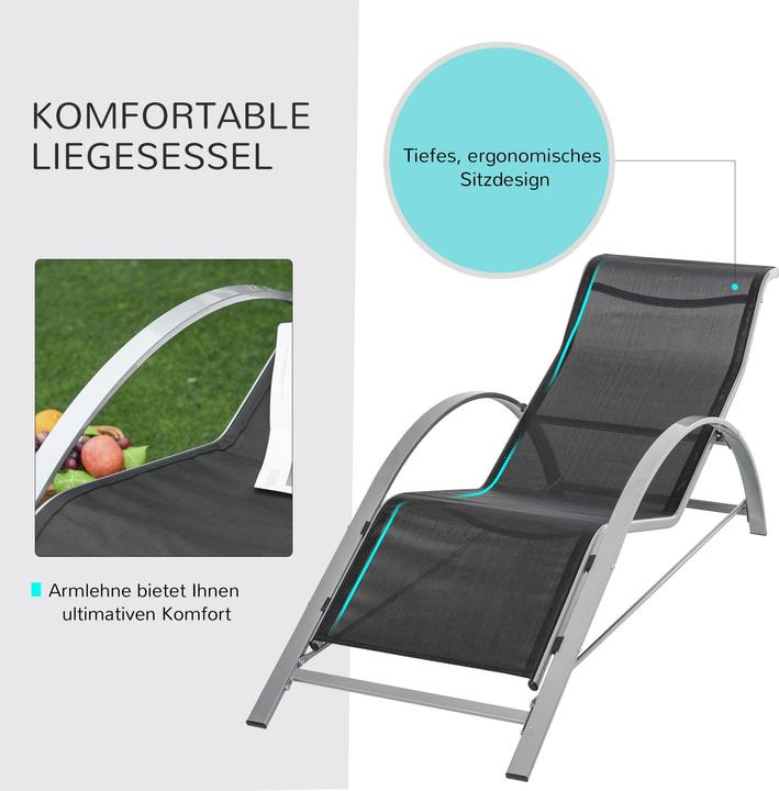 Image du produit Outsunny Lot de 2 chaises longues de jardin avec table (169 cm)