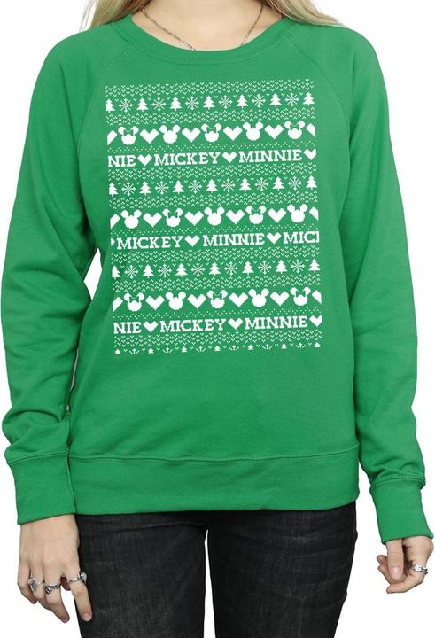 Actual product image Disney Womens/Ladies Mickey And Minnie Christmas Fair Isle Sweatshirt (XL)