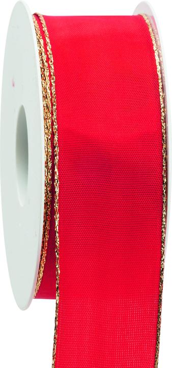 Goldina Christmas Basic gift ribbon with wire, 40 millimetres x 25 metres, red (Gift ribbon, 1 x)