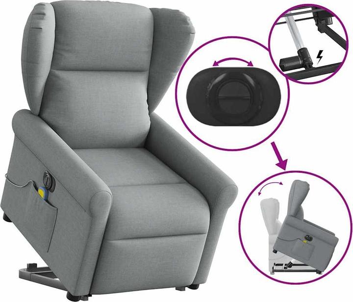 Produktbild VidaXL Elektrischer Massagesessel mit Aufstehhilfe Hellgrau Stoff