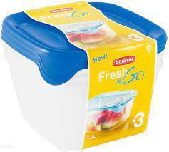 Curver Curver-Set Quadratischer Fresh&Go-Behälter 3x1,2L /Blau/Transparent (1.20 l)