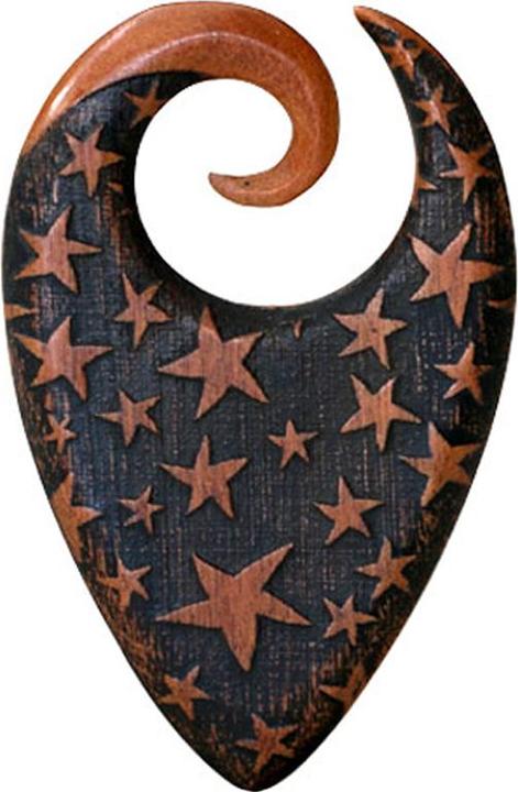 Immagine prodotto Star Piercing Ohrgewicht Spirale Tropfen Gravur Sterne aus Sawo Holz (senza ottone, Organico)