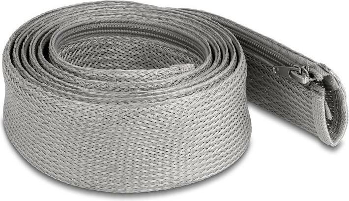 Delock Geflechtschlauch mit Reissverschluss hitzebeständig 2 m x 50 mm grau (Kabelschlauch, 200 cm)