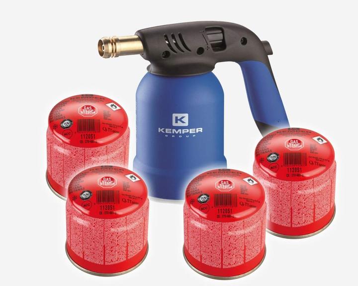 Produktbild Kemper Lötlampe mit Piezo Zündung inkl. 4 x Gas Kartusche, KE2019
