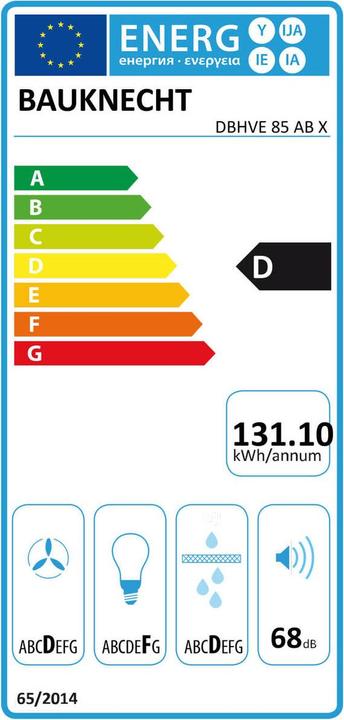 Label énergétique Bauknecht Dbhve 85 Ab X (Hotte murale)