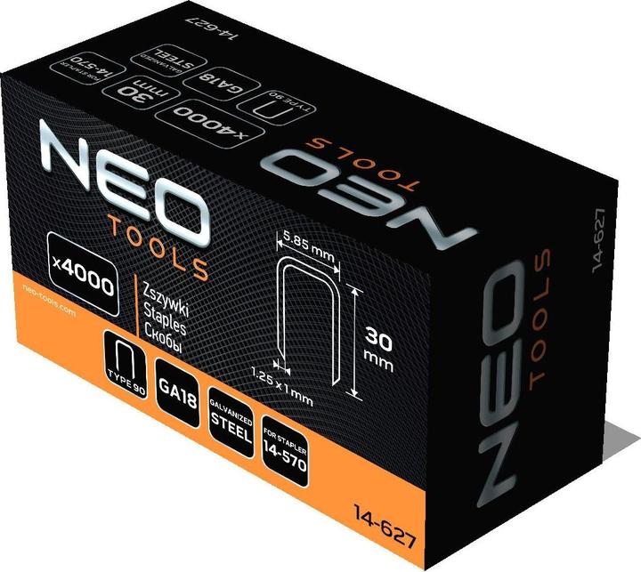 Actual product image Neo Galvanised staples for pneumatic tacker (14-570), GA18, type 90 (4K), length 30 mm, 4000 s