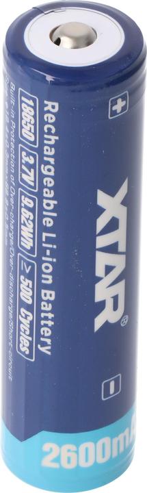 Actual product image Xtar 18650 2600mAh 3.6V - 3.7V Li-Ion battery protected with head, dimensions 69.50x18.4mm (18650, 2600 mAh)