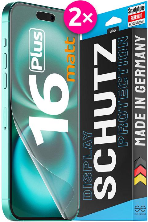 Produktbild Smart Engineered se 3D Schutzfolie Apple iPhone 16 Plus entspiegelt (VPE 2) (2 Stück, Apple iPhone 16 Plus)