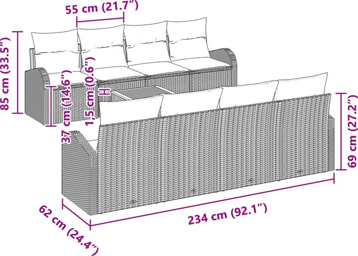 Actual product image VidaXL 9-piece garden sofa set with cushions black poly rattan acacia