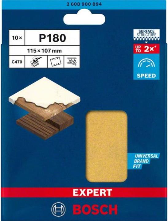 Produktbild Bosch Professional Zubehör EXPERT C470 Schleifpapier mit 6 Löchern für Schwingschleifer, 115 x 107 mm, G 180, 10-tlg. (180)