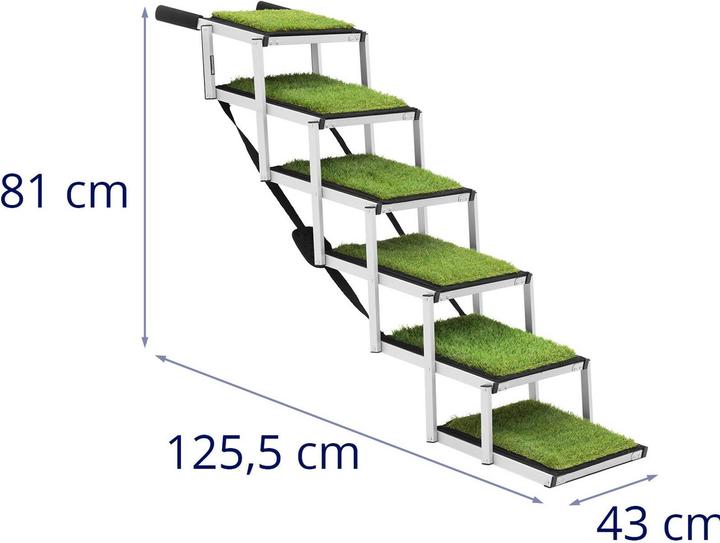 Produktbild Wiesenfield Hundetreppe Auto Hunderampe faltbar Aluminium 68 kg Kunstrasen Höhe 81 cm (Hund, Faltbar)