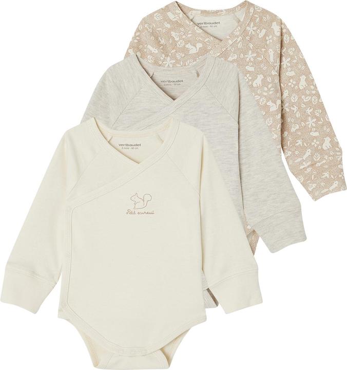 Vertbaudet Bio-Kollektion: 3er-Pack mitwachsende Baby Wickelbodys mit langen Ärmeln