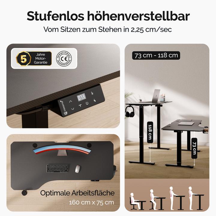 Produktbild Casaria Höhenverstellbarer Schreibtisch (160 x 75 x 118 cm)