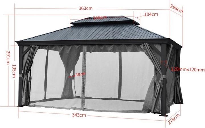 Image du produit Jet-Line Pavillon de jardin en aluminium DAMASKUS 3x3,65 m avec toit fixe en aluminium (300 cm, 365 cm)