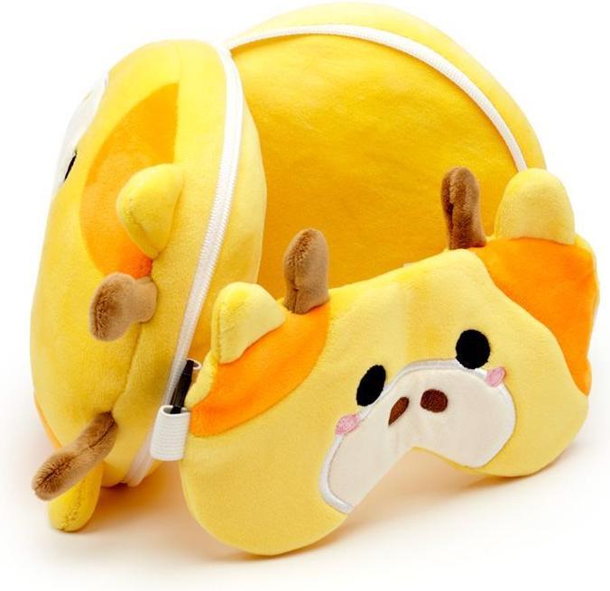 Immagine prodotto Puckator Relaxeazzz Cuscino da viaggio rotondo e maschera per gli occhi in peluche Giraffa (Cuscino per testa e collo)
