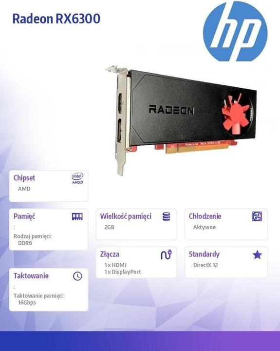 Actual product image HP Hewlett-Packard AMD Radeon RX 6300 2GB GDDR6 DP+HDMI (2 GB)