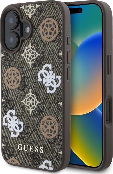 Actual product image Guess GUHMP16SP4PWPW iPhone 16 brązowy/brown MagSafe PU Peony On 4G Background (Apple iPhone 16)