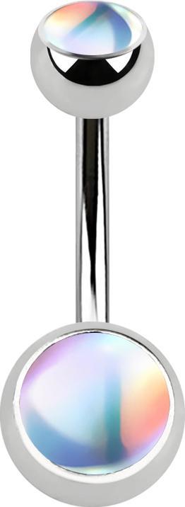 Image du produit Star Piercing Banane argentée avec deux boules irisées blanches (sans laiton, Acier chirurgical 316L)