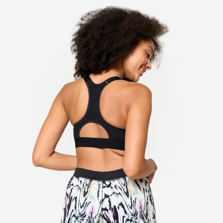 Image du produit Domyos Brassière zippée avec coques maintien fort Femme, Blanc et noir (XL)