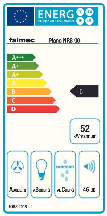 Energy Label Falmec VELA NRS 90 W (Wall hood)