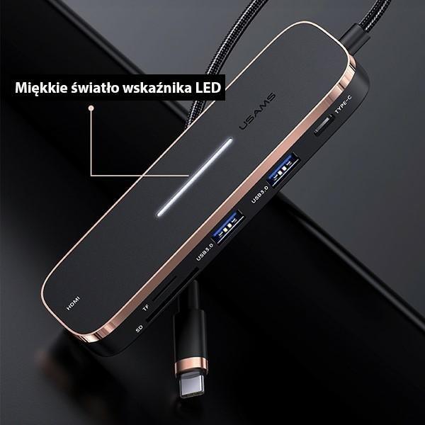 Actual product image Usams Adapter HUB 3xUSB + USB-C + HDMI czarnyblack SJ578HUB01 US-SJ578 (USB-C, 5 Ports)