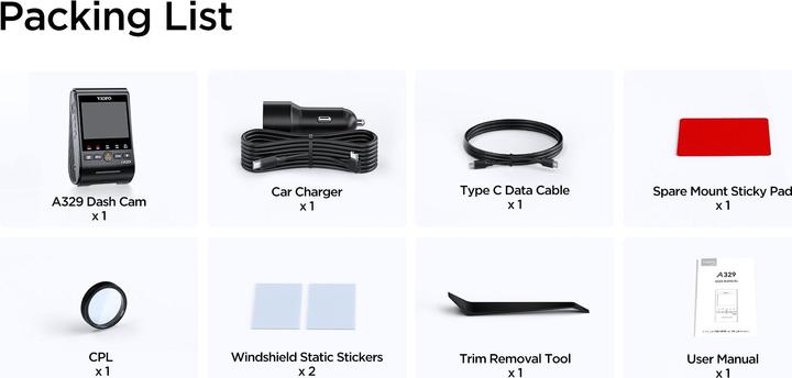 Actual product image Viofo A329 1CH 4K 60FPS WiFi, GPS (Wi-Fi, GPS receiver, Built-in microphone, 4K)