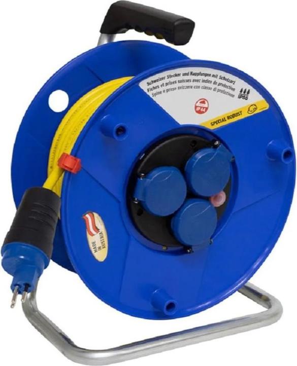 Produktbild Brennenstuhl BAT Kabeltrommel 290 IP44 blau 33m AT-N07V3V3-F 3G1,5 gelb, 3-fach Steckdosen (IP55) T13/230V mit (33 m, 1.50 mm²)