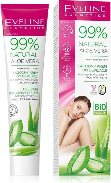 Immagine prodotto Eveline Cosmetici 99% Naturale Crema Depilatoria Aloe Vera Per Braccia, Gambe E Bikini 125ml. (Lozione corpo, 125 ml)
