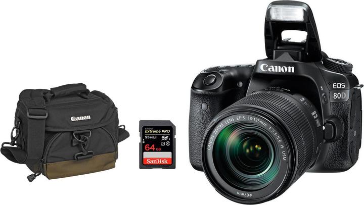 Canon EOS 80D, 18-135mm Premium Kit inkl. 64GB SD-Karte und Tasche