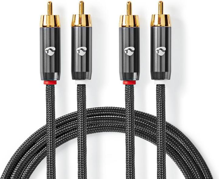 Nedis Cavo audio stereo 2X spinotti RCA 2X spinotti RCA placcati in oro 5,00 m rotondo grigio / grigio (5 m)