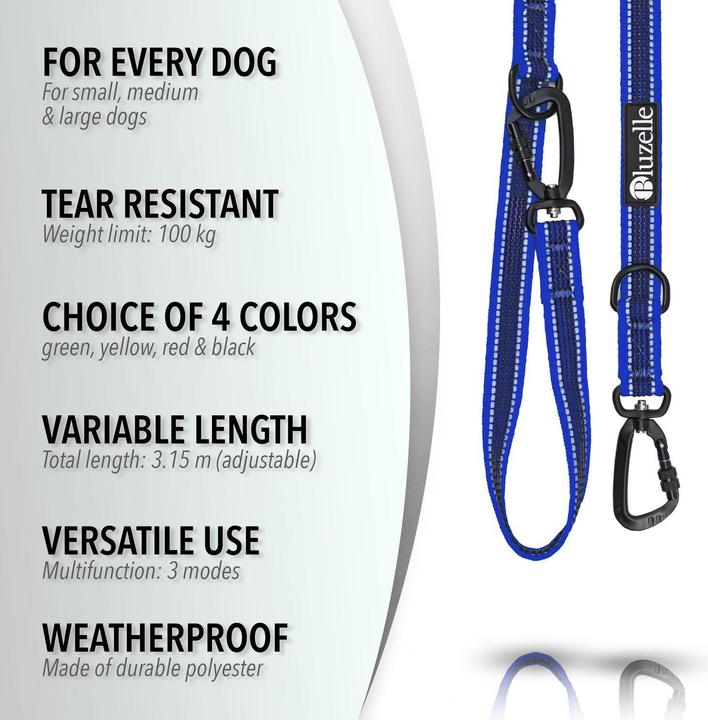 Image du produit Bluzelle 3m laisse de chien, double laisse avec mousqueton, réglable (Chien, Promenade)
