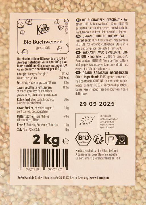 Nährwerte und Zutaten KoRo Buchweizen (2000 g)