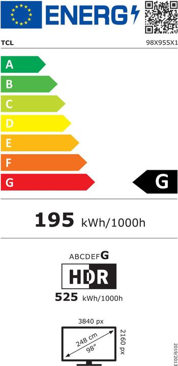 Label énergétique TCL 98X955 (98", LED, 4K, 2023)