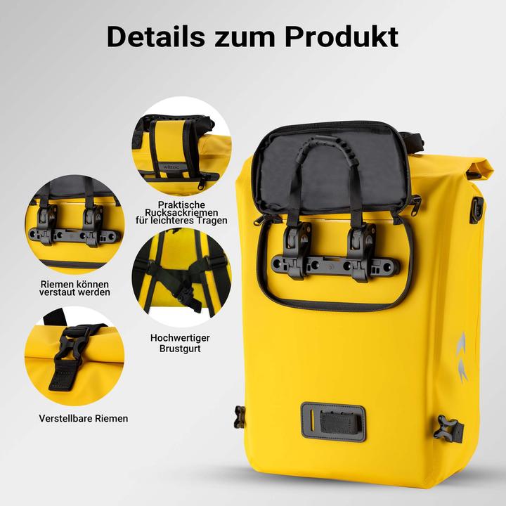 Actual product image Wiltec Gepäckträgertasche gelb 25l Fahrradtasche Rucksack Gepäcktasche (25 l, Luggage carrier bag)