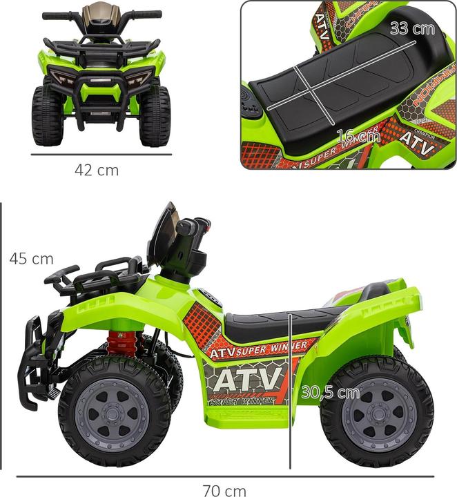Immagine prodotto Homcom Mini quad elettrico per bambini ATV per bambini 18-36 mesi metallo PP plastica verde 70x42x45cm (6 V)