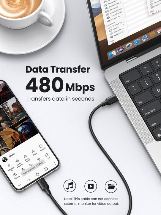 Image du produit Ugreen USB-C Power Delivery QC 3.0 20V 3A 60W (1 m, USB 2.0)