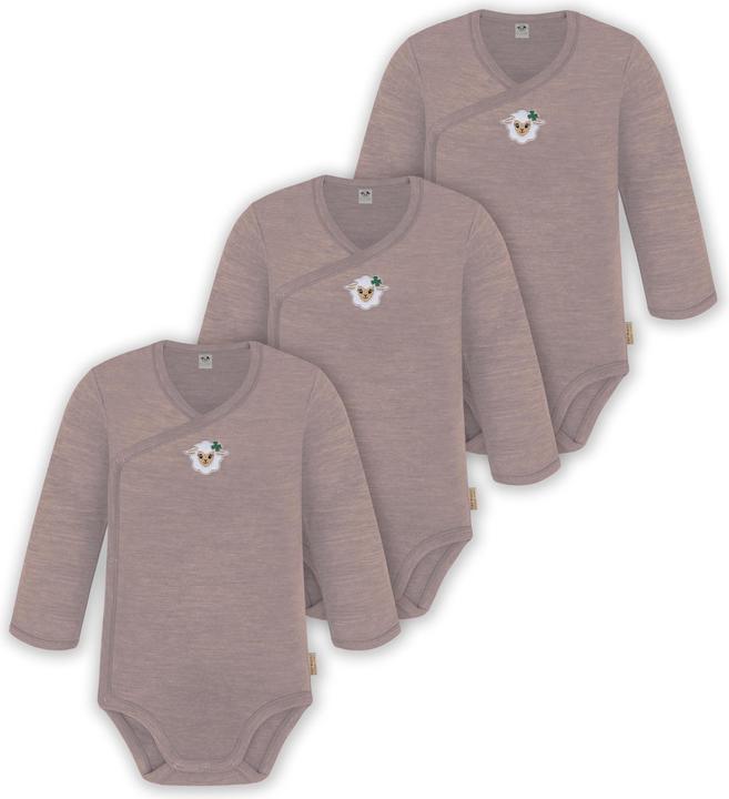 Normani 3er Pack Multipack Baby-Body Merino Wickelbody Langarmbody mit Knöpfen - 9345
