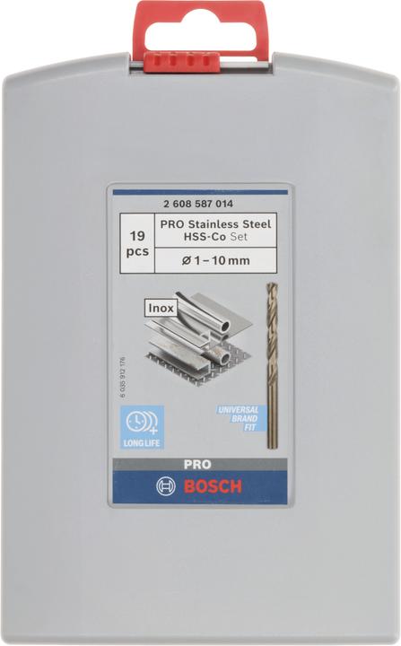 Image du produit Bosch Professional Zubehör Jeu de forets hélicoïdaux PRO Stainless Steel HSS-Co, 19 pièces (6 mm, 1 mm, 6,5 mm, 5,5 mm, 10 mm, 1,5 mm, 7 mm, 3 mm, 5 mm, 8,5 mm, 8 mm, 2,5 mm, 9 mm, 3,5 mm, 4,5 mm, 2 mm, 7,5 mm, 9,5 mm, 4 mm)