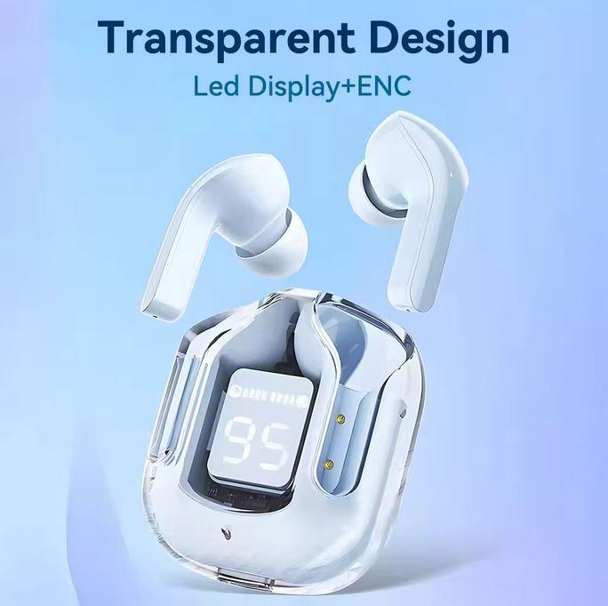 Image du produit PhoneLook Ecouteurs sans fil Bluetooth 5.3 Crystal Pods TWS In-Ear transparents + affichage LED (Sans fil)