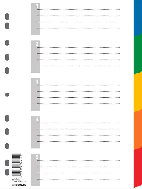 Produktbild Donau Trennblätter, pp, a4, 225x297mm, 5+1 blatt, farbig sortiert